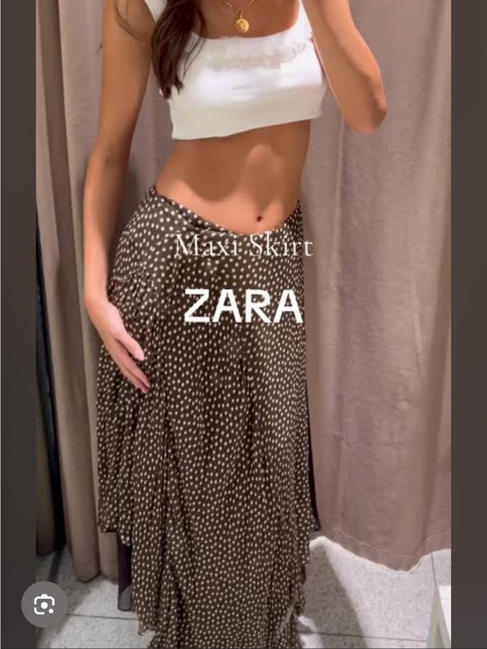 ZARA Brown Maxi Skirt with Cream Polka Dots
